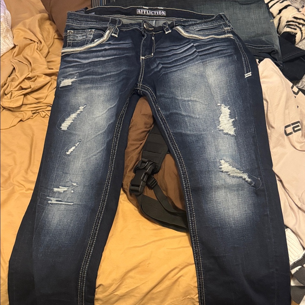 Affliction Men’s  Dark Blue Distressed Jeans. Boot cut  Size 40 New w/o tags $75